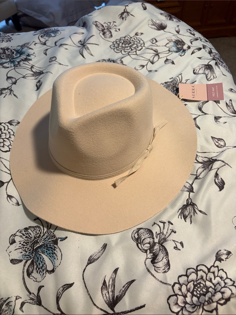 Serra Beige Wide-Brim Fedora Hat with Slim Band